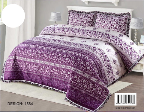 3-Pieces Grace Collection Printed Microfibre Embossed Bedspread  King Size, - Super Soft, Sides Frill