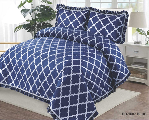 3-Pieces Grace Collection Printed Microfibre Embossed Bedspread  King Size, - Super Soft, Sides Frill