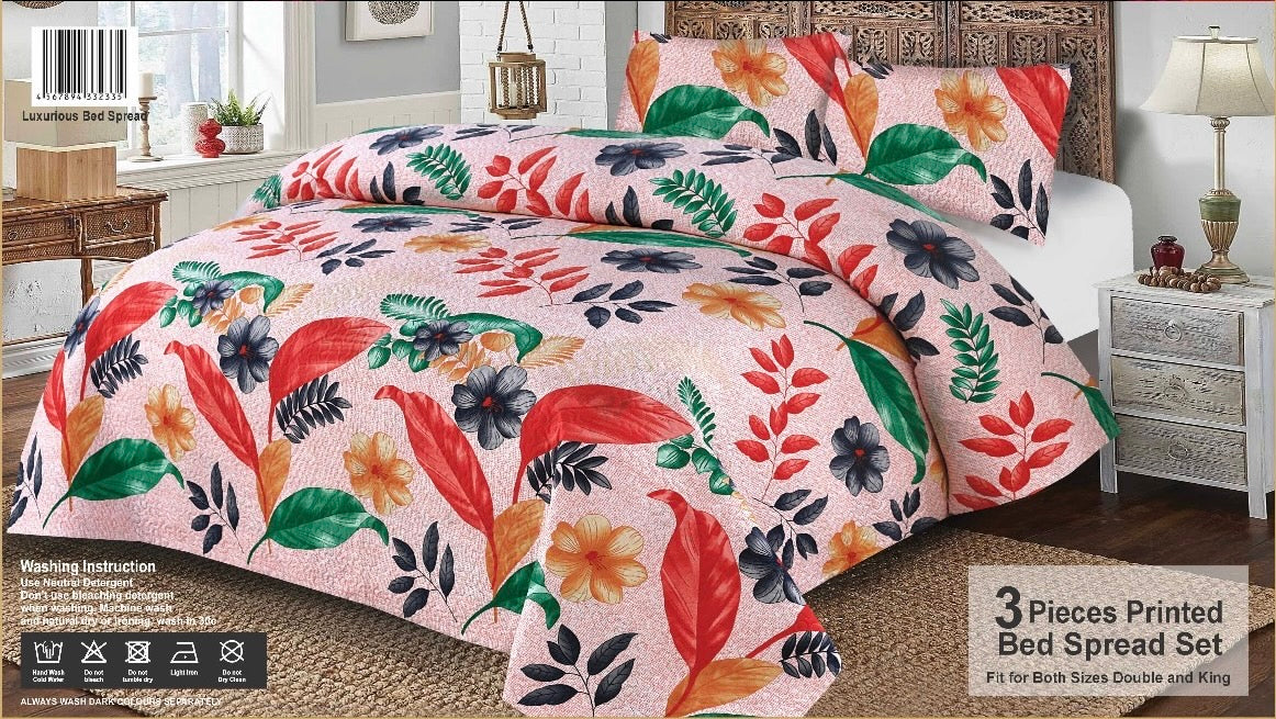 3-Pieces Luxury Printed Embossed Bedspread  King Size, - Super Soft, Wrinkle and Fade Resistant, microfibre