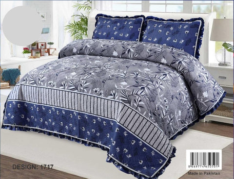 3-Pieces Grace Collection Printed Microfibre Embossed Bedspread  King Size, - Super Soft, Sides Frill