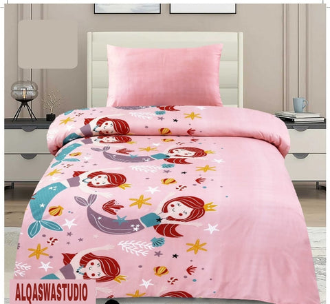 4-Pieces Cotton Printed Single Bedsheet Pair Single bed with 2 Pillow Covers Single bed set for Cotton Flat Sheets