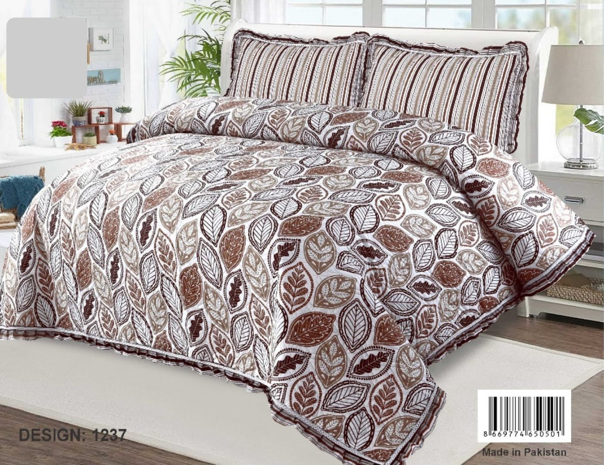 3-Pieces Grace Collection Printed Microfibre Embossed Bedspread  King Size, - Super Soft, Sides Frill