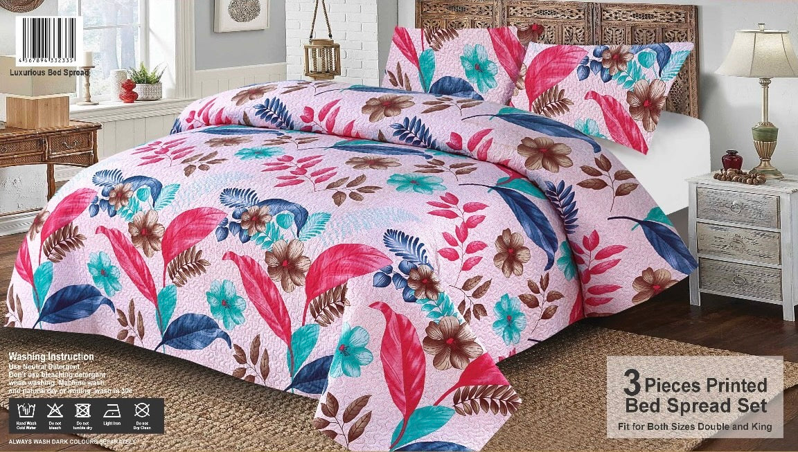 3-Pieces Luxury Printed Embossed Bedspread  King Size, - Super Soft, Wrinkle and Fade Resistant, microfibre