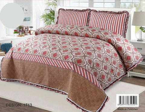 3-Pieces Grace Collection Printed Microfibre Embossed Bedspread  King Size, - Super Soft, Sides Frill