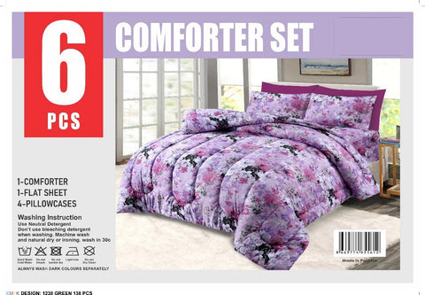 6-Pieces Comforter Set Buffy Overfilled Duvet Insert All Season Bedding Set Quilted, Winter Warm Fluffy(Double / King size)