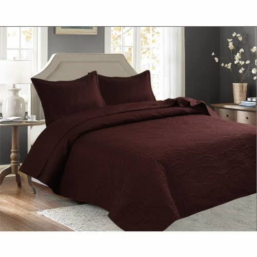 3 Pieces Luxury Quilt Set king size & Light Weight Ultrasonic Embossed Bedspread Set with Floral Design Solid Colour , Modern All Season Solid Coverlet for Bedroom, Microfiber