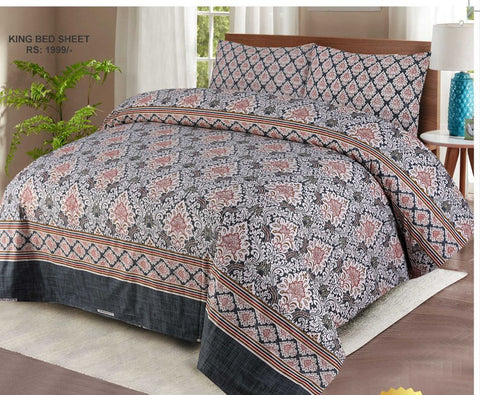 3-Pieces Cotton Printed King Size Bedsheet Double Bed with 2 Pillow Covers bedsheet for Double Bed Cotton Flat Sheet