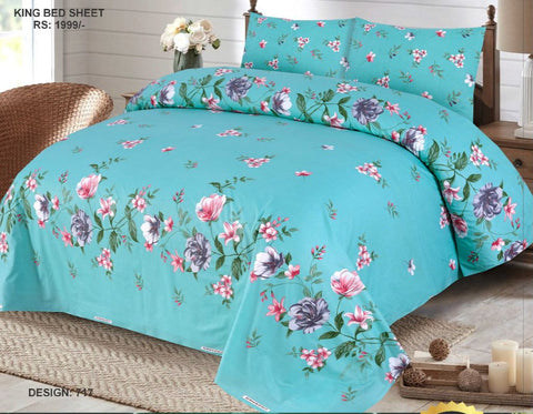 3-Pieces Cotton Printed King Size Bedsheet Double Bed with 2 Pillow Covers bedsheet for Double Bed Cotton Flat Sheet