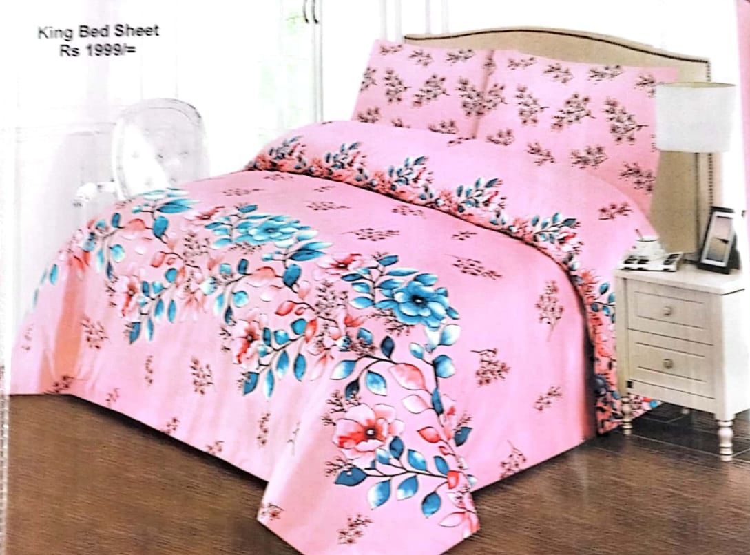 3-Pieces Cotton Printed King Size Bedsheet Double Bed with 2 Pillow Covers bedsheet for Double Bed Cotton Flat Sheet