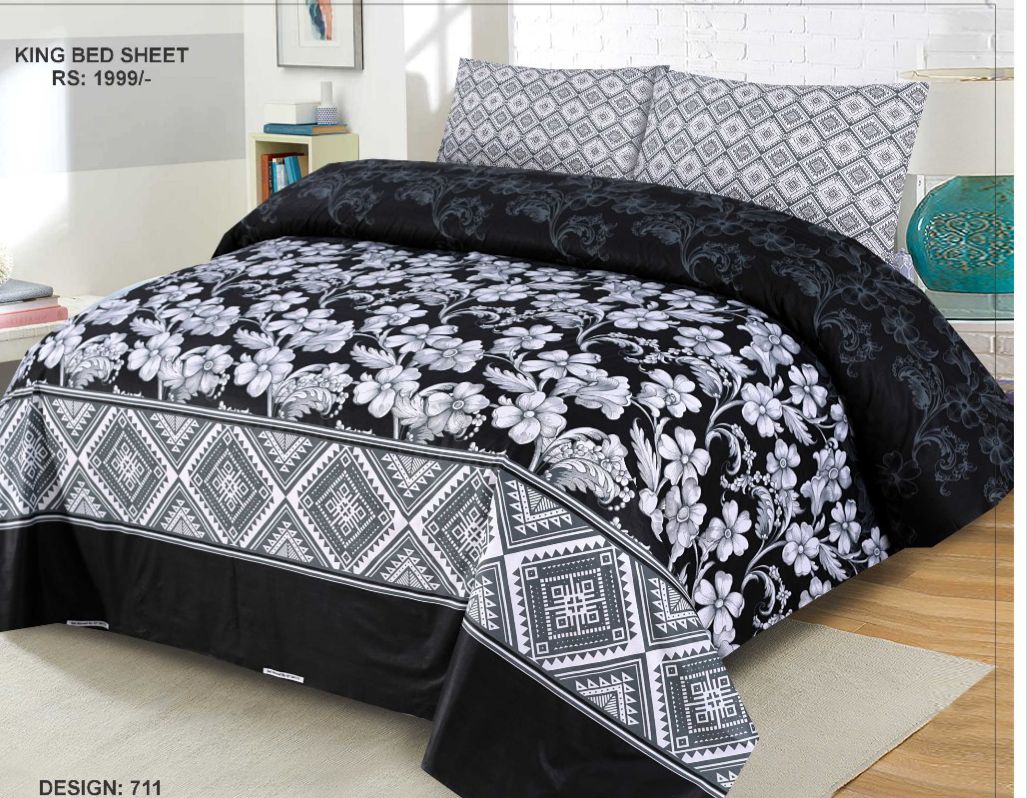 3-Pieces Cotton Printed King Size Bedsheet Double Bed with 2 Pillow Covers bedsheet for Double Bed Cotton Flat Sheet