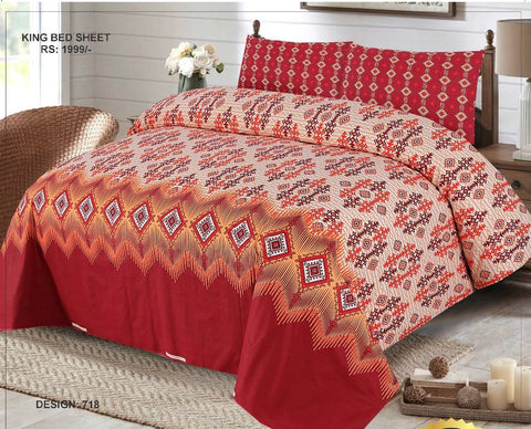 3-Pieces Cotton Printed King Size Bedsheet Double Bed with 2 Pillow Covers bedsheet for Double Bed Cotton Flat Sheet