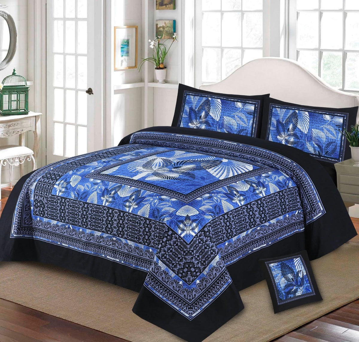 4-Piece Crystal Cotton King Size Bed Set with four side Border Panel