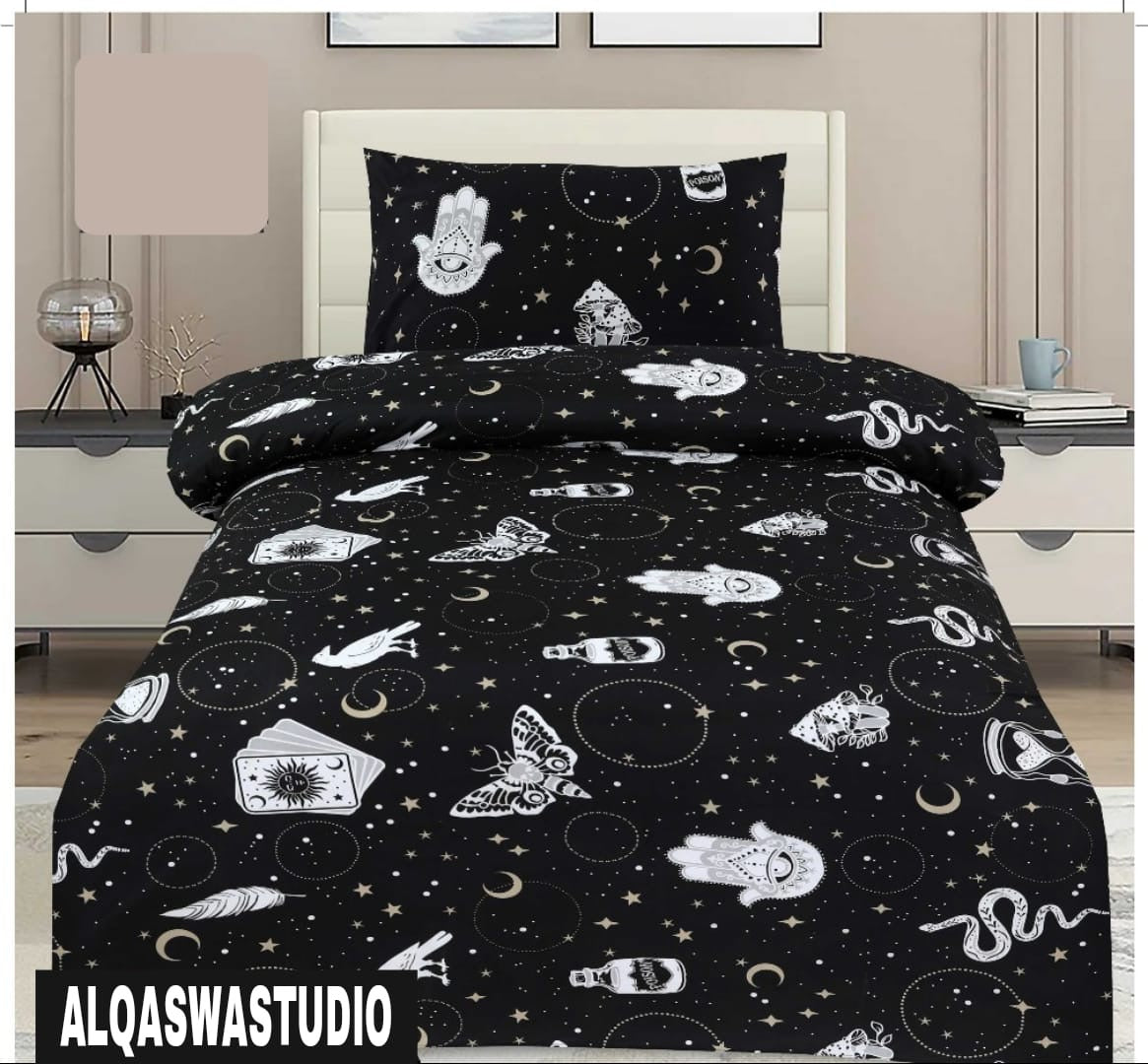 4-Pieces Cotton Printed Single Bedsheet Pair Single bed with 2 Pillow Covers Single bed set for Cotton Flat Sheets