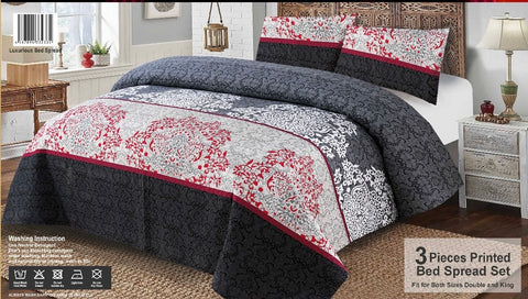 3-Pieces Luxury Printed Embossed Bedspread  King Size, - Super Soft, Wrinkle and Fade Resistant, microfibre