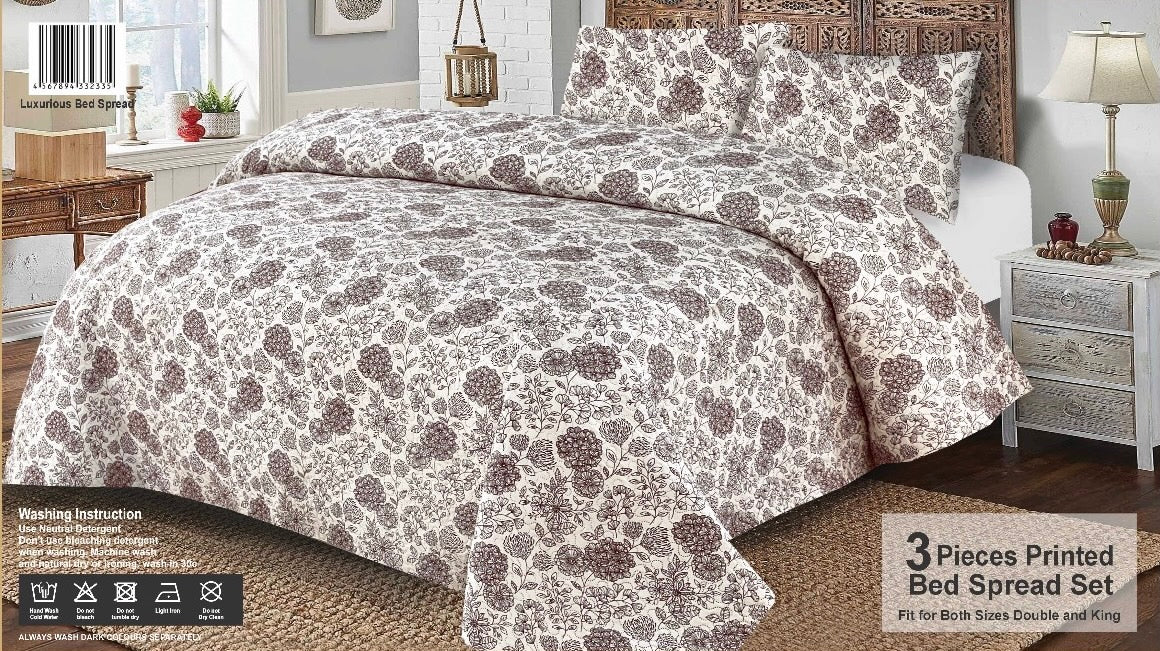 3-Pieces Luxury Printed Embossed Bedspread  King Size, - Super Soft, Wrinkle and Fade Resistant, microfibre