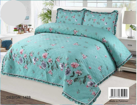 3-Pieces Grace Collection Printed Microfibre Embossed Bedspread  King Size, - Super Soft, Sides Frill