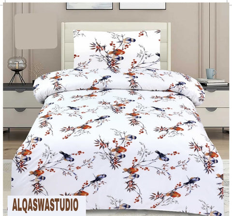 4-Pieces Cotton Printed Single Bedsheet Pair Single bed with 2 Pillow Covers Single bed set for Cotton Flat Sheets